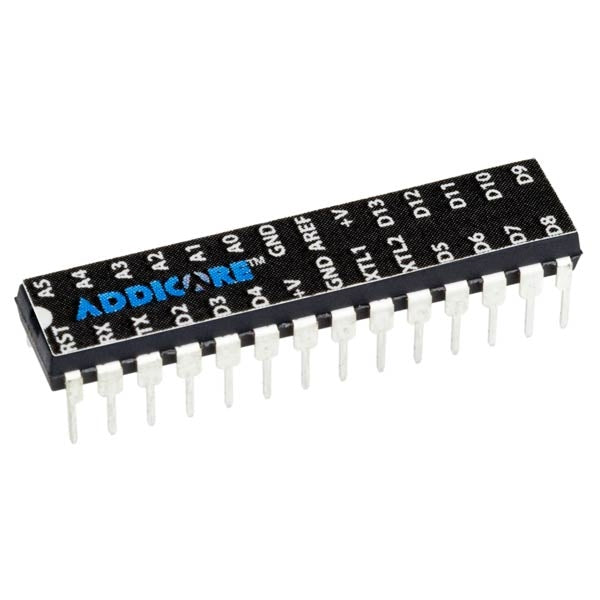 ATmega328P-PU DIP-28 Chip with Arduino Uno Bootloader and Addicore Pinout Sticker