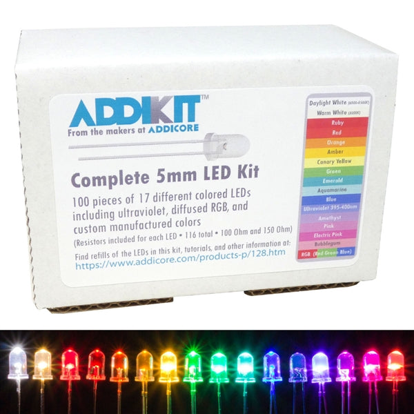 LED AddiKit with 100 5mm LEDs in 17 Different Colors with Resistors ...